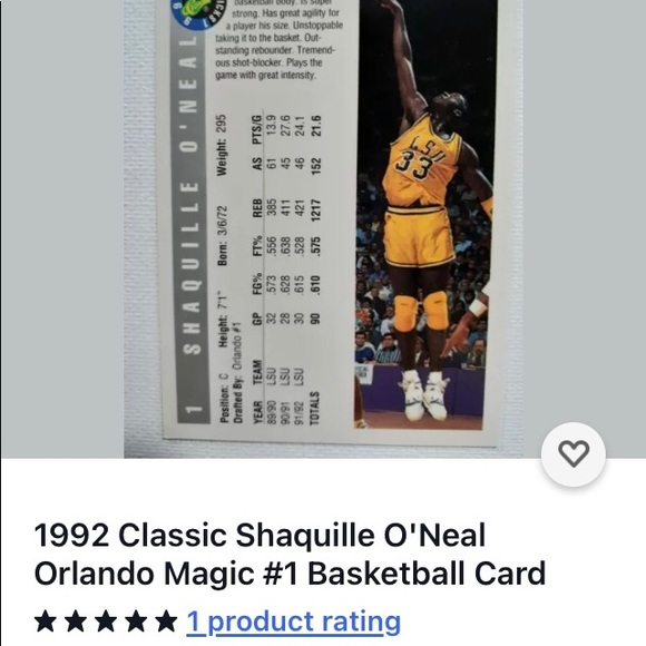 Classic Shaquille O’Neal 1992 Rookie card number 1 - Picture 2 of 2